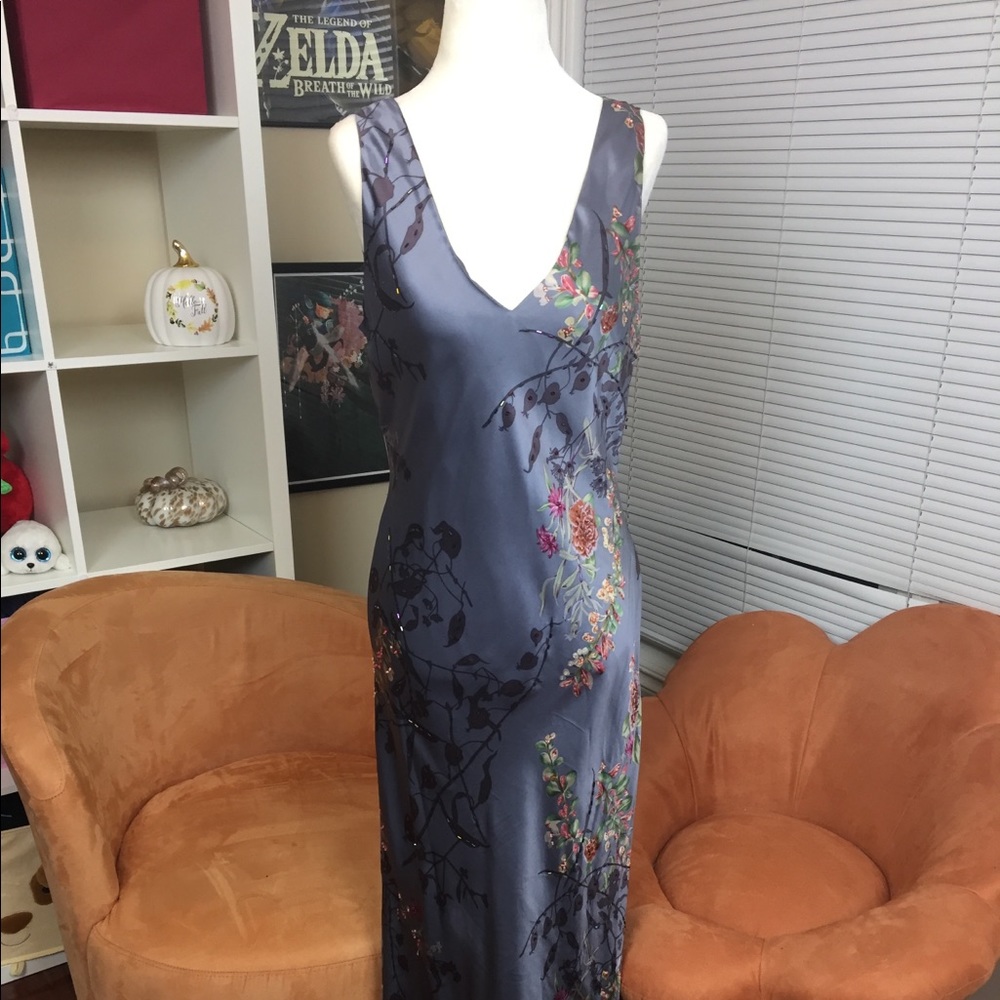 Purple long evening dress 100% silk